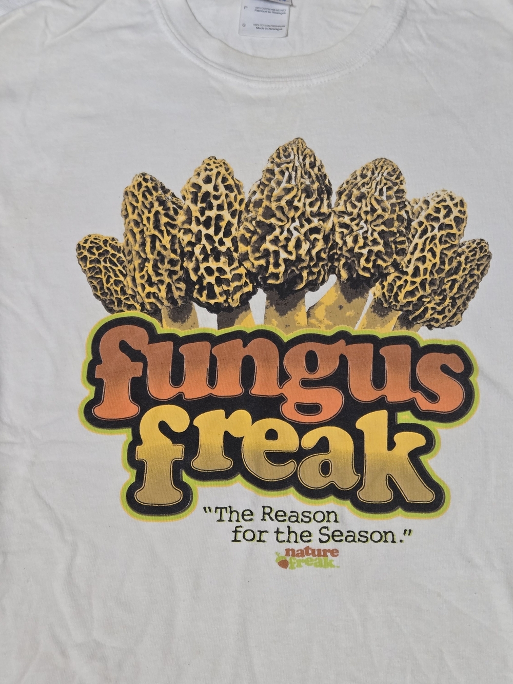 White Tee with Orange and Yellow 'Fungus Freak' Graphic - Picture 2 of 4